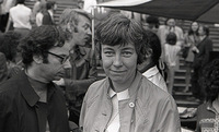 Sister Elizabeth McAlister, one of the "Harrisburg Seven" at an Anti-War demonstration in
Washington, DC. Actor Donald Sutherland in background. Sister Elizabeth eventually married Father Phillip Berrigan, leader of the group