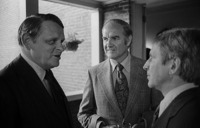 Senator George McGovern at a gathering at the home of Casper Weinberger (right), 
Washington, DC